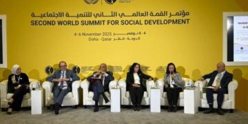 وزيرة التضامن تشارك في فعالية  “فلسطين والحماية الاجتماعية” في الدوحة