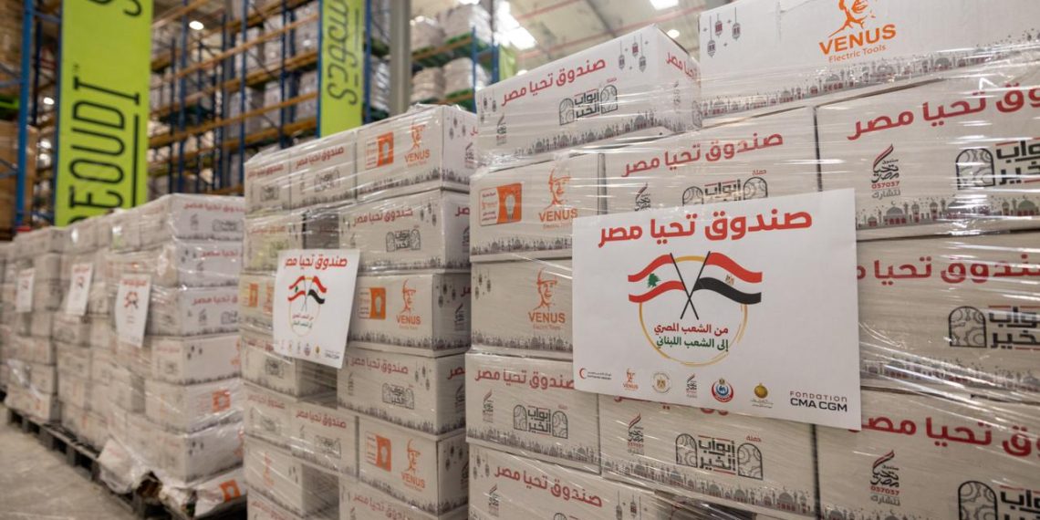 مصر تُرسل ما يصل إلى نحو ١٠٠٠ طن من المساعدات الإغاثية العاجلة إلى لبنان الشقيق